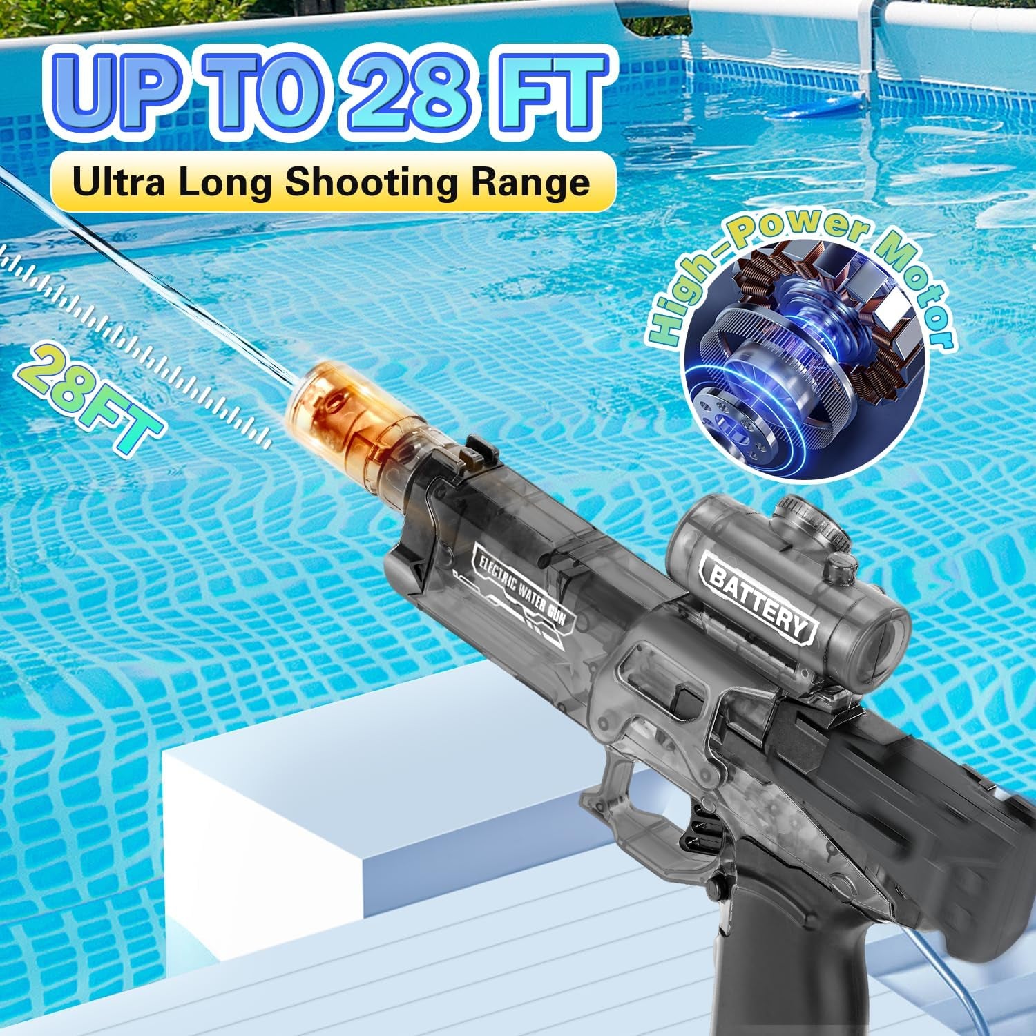 Electric Water Gun for Adults Kids,Automatic High Power Water Squirt Gun with Realistic Led Gun Muzzle Flame,Large Capacity Water Storage Tank 28-32 Ft Range,Summer Outdoor Pool Beach Party Toys
