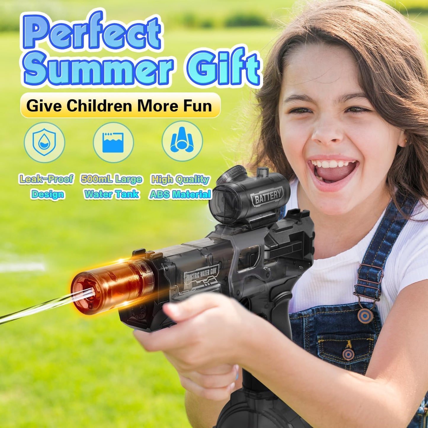 Electric Water Gun for Adults Kids,Automatic High Power Water Squirt Gun with Realistic Led Gun Muzzle Flame,Large Capacity Water Storage Tank 28-32 Ft Range,Summer Outdoor Pool Beach Party Toys