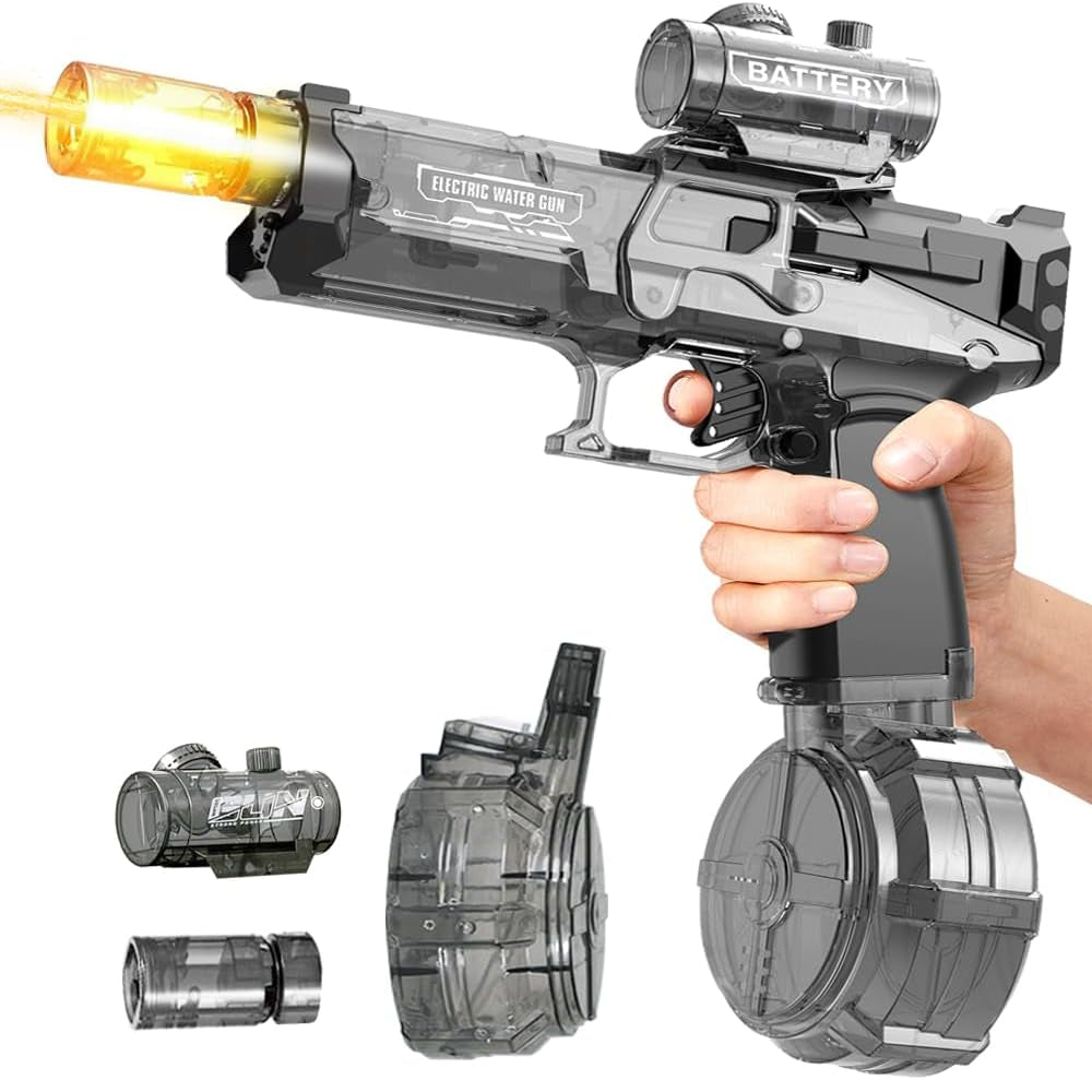 Electric Water Gun for Adults Kids,Automatic High Power Water Squirt Gun with Realistic Led Gun Muzzle Flame,Large Capacity Water Storage Tank 28-32 Ft Range,Summer Outdoor Pool Beach Party Toys